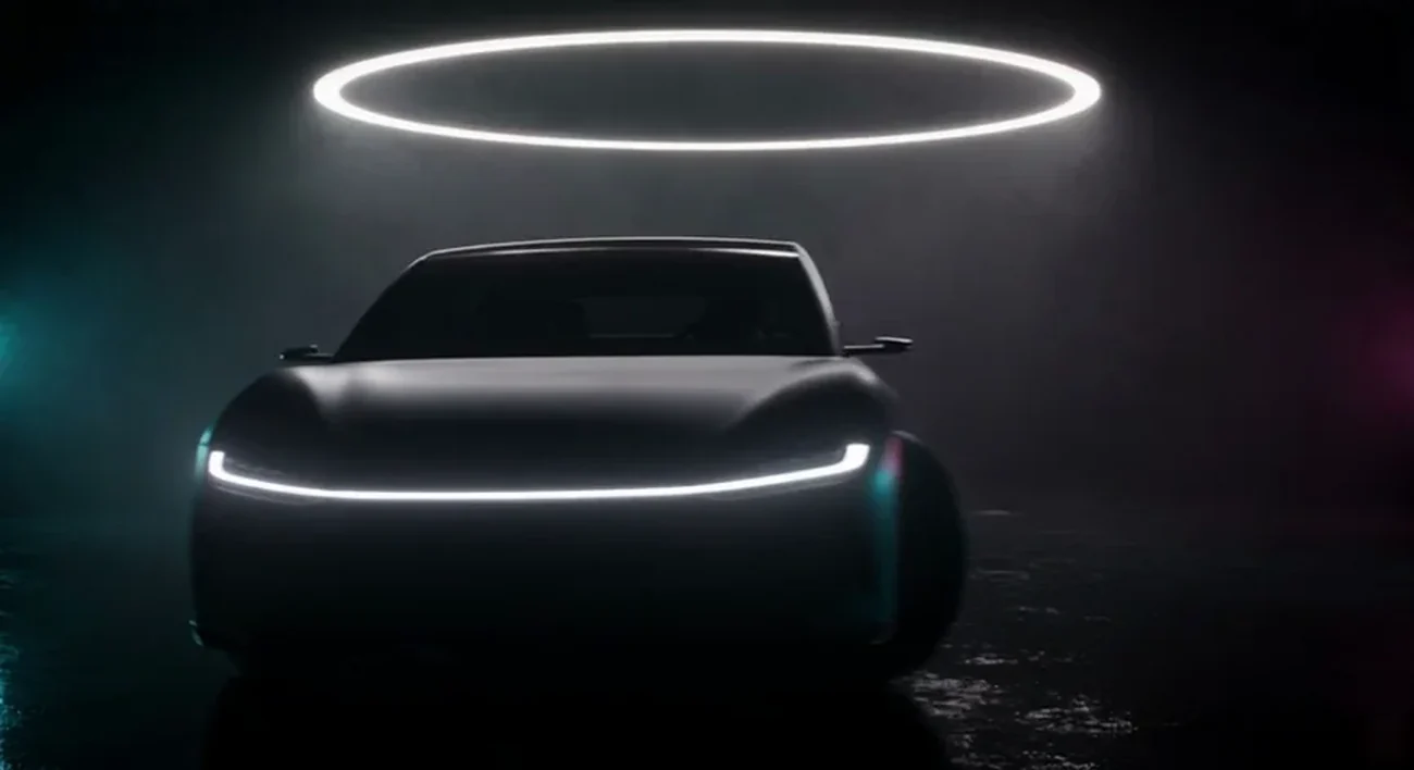 Seedance 2.5 at 3 seconds: the coupe facing the camera, the same nose and light bar as the design